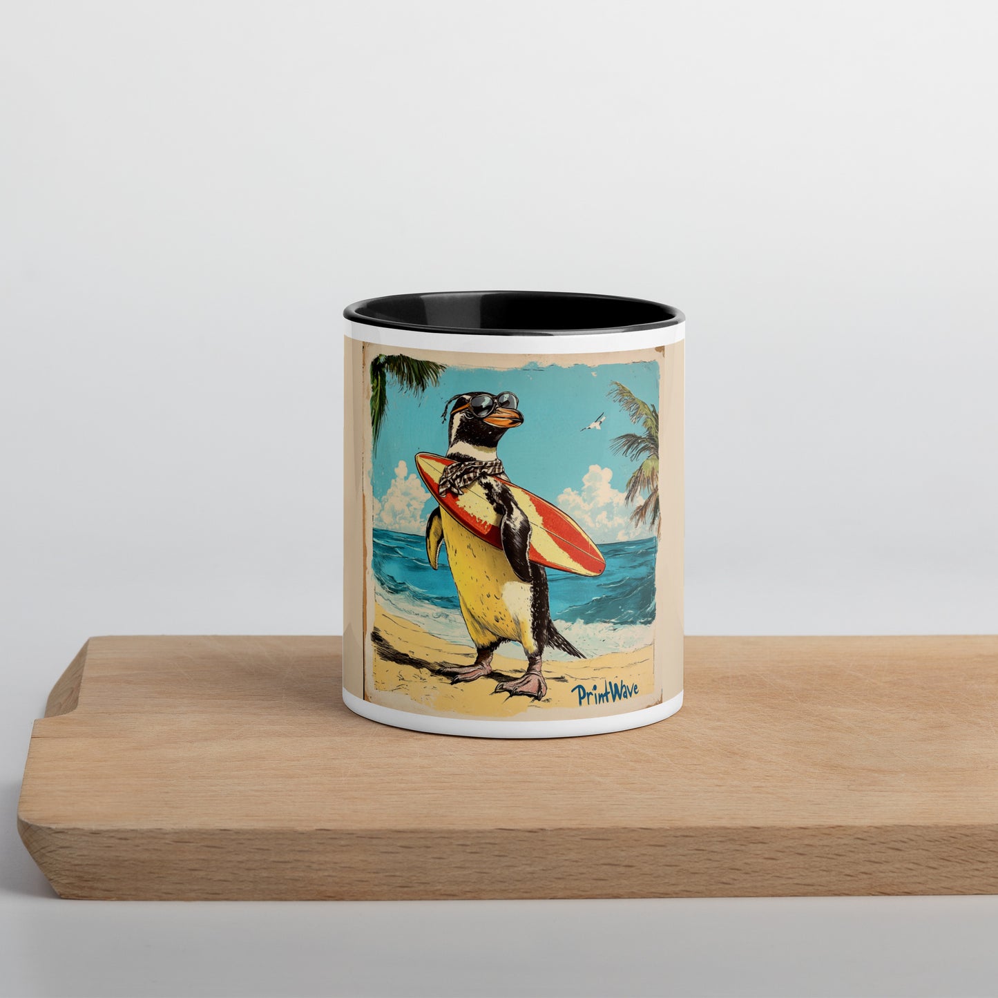 Surfer penguin Mug with Color Inside