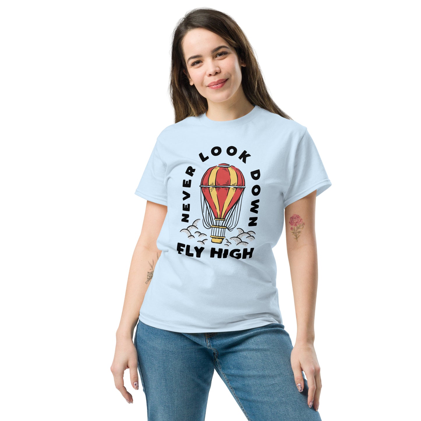Never look down fly high Unisex classic tee