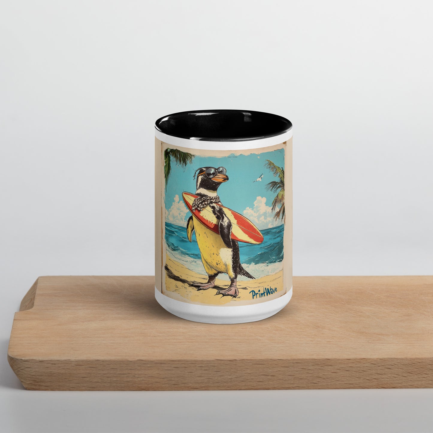 Surfer penguin Mug with Color Inside
