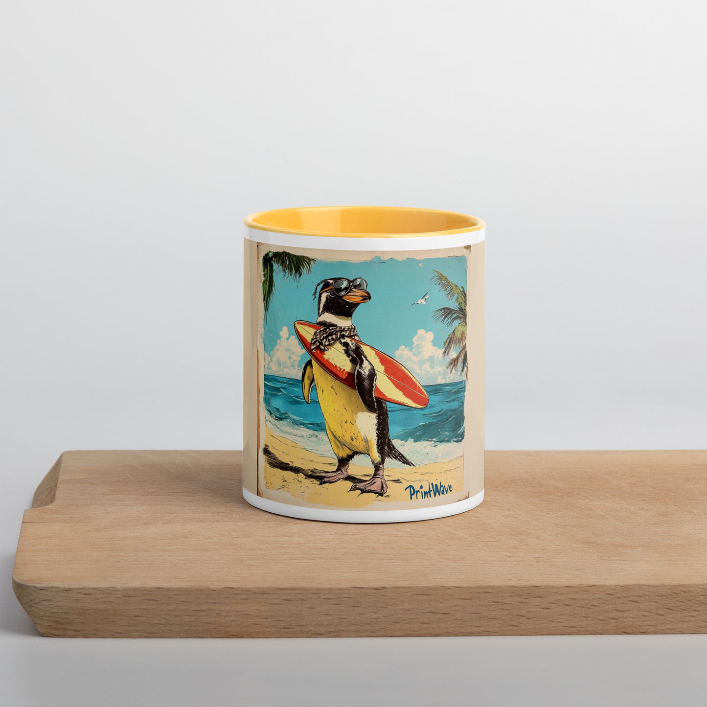 Surfer penguin Mug with Color Inside