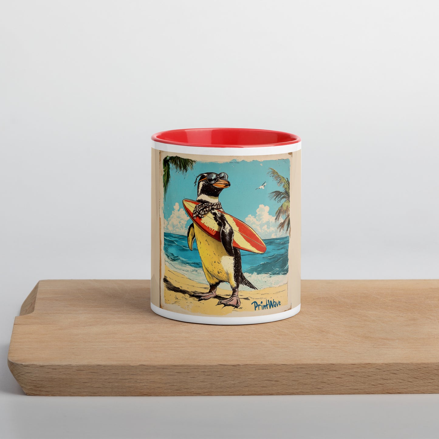 Surfer penguin Mug with Color Inside