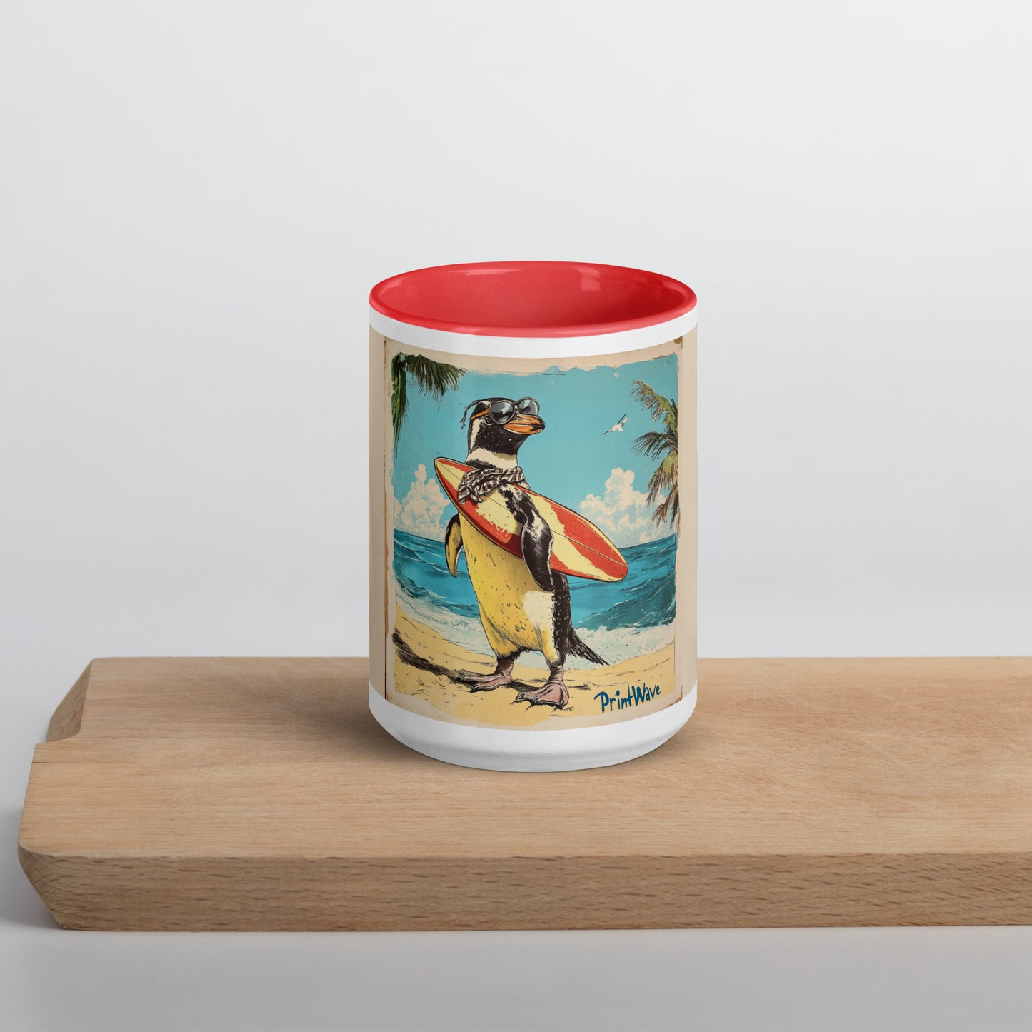 Surfer penguin Mug with Color Inside